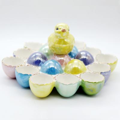 China Handpaint Viable Kitchenware Ceramic Egg Holder Tray for sale