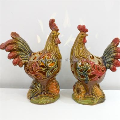 China Home Decorate Porcelain Wholesale Rooster Glazed Harvest Cock Ceramic Harvest Rooster With LED Light for sale