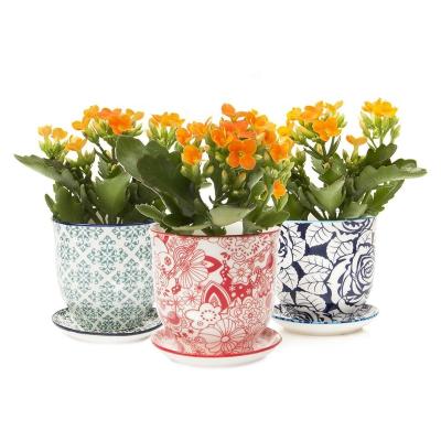 China Large Modern Chinese Vertical Ceramic Garden Decorative Pot With Saucer for sale