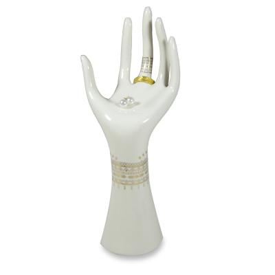 China Home Hot Sale Decoration Hand Shape Ceramic Gold Trinket Holder Jewelry Ring Dish for sale