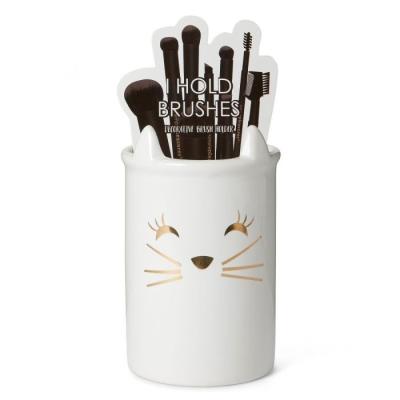 China Cat Eco-friendly Ceramic Cylinder Cosmetic Makeup Brush Holder for sale