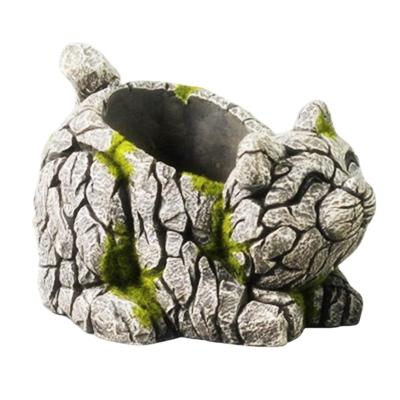 China Cartoon Garden Cement Cat Plant Handmade Cracked Animal Shaped Flower Pot for sale