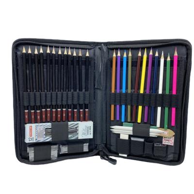 China 51 Pcs Environmental Friendly Professional Sketch Drawing Pencil Art Set Canvas Bag Set For Kids for sale