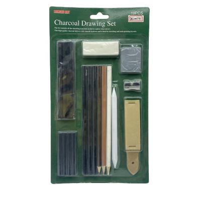 China 19 Pcs Environmental Friendly Professional Sketch Drawing Art Set Sketch Charcoal Pencil Set Artist Tools for sale