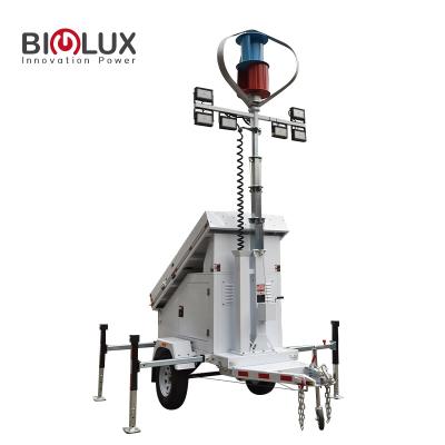 China Mining Sites Industrial Mobile Outdoor Solar Trailer Turbine Wind Light Tower For Rent Emergency Street Light Tower 600W for sale