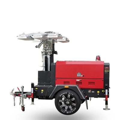 China Lifting Type Trailer Winch Manual Tripod Site Lighting Skid Pneumatic Truck Mounted Telescopic Light Tower for sale