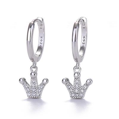 China MEENOY 925 Sterling Silver Ear Buckle Small Cute Circle Earrings For Women Charming Crown CZ Fashion Jewelry for sale