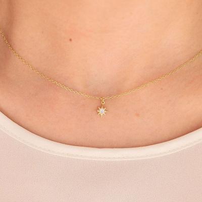 China BOHEMIA MEENOY 925 Silver Chain Star And Moon Pendant Necklace For Women Simple Crystal Gold Color Clavicle Chain Fashion Jewelry for sale