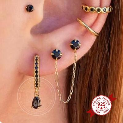 China MEENOY 925 Fine Jewelry Earring Silver TRENDY Loop Sparkling Rainbow Crystal Water Drop Hoops Earring for sale