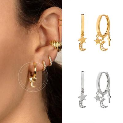 China MEENOY High Jewelry 925 CLASSIC Silver Earring Korean Temperament Star Moon Cross Mixed Circle Earrings for sale