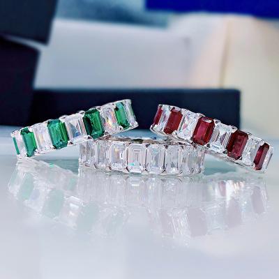 China Hyperbola Real 925 Sterling Silver Emerald Cut Created Moissanite Ruby Gemstone Diamond Ring Women Men's Couples Ring Wholesale from Meenoy 100% for sale