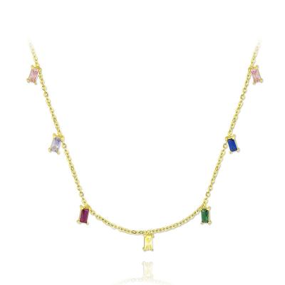 China MEENOY 925 Hyperbola Chain Silver Luxury Colorful CZ Crystal Pendant Necklace For Lovers Valentine's Day Chain Necklaces Jewelry for sale