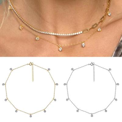 China MEENOY 925 CLASSICS Crystal Round Flower Charms Pendant Simple Gold Silver Color Chain Choker Necklace Long Chain for sale