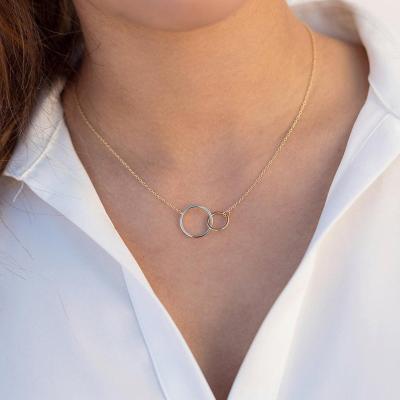 China MEENOY 925 Silver Chain Creative Double Ring Circle Necklace Cute For Women Gold Color Clavicle Chain Fashion Korean Party Jewelry for sale