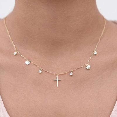 China BOHEMIA MEENOY 925 Silver Heart Pendant Chain Cross Necklace For Women Sprinkle Crystal Water Droplets Necklace Fashion Jewelry Gift for sale