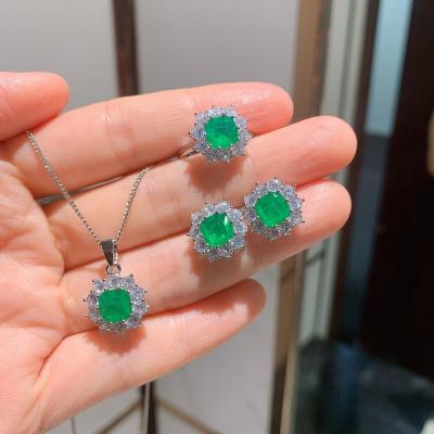 China Ruby Emerald Diamond Jewelry Set Wedding Engagement Ring Earrings Necklace Sets BOHEMIA MEENOY 925 Jewelry Drop shipping for sale