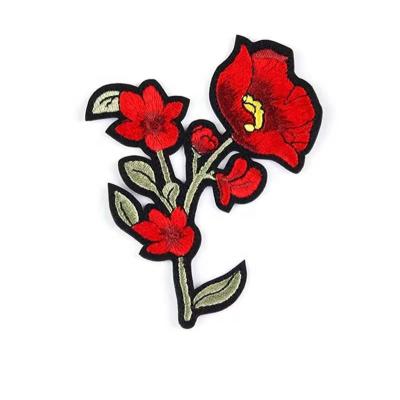 China Embroidered Red Green Flower Applique Sew On Patch Embroidery Lace Patches For T Shirt for sale