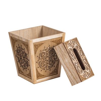 China Africa Wood Color Carved Wooden Bin + Tissue Box Set - Indirect Order for sale