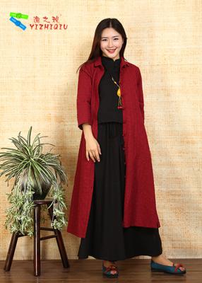 Cina Giro rosso lungo - giù cappotto del cotone delle donne del collare non incappucciato per l'autunno e l'inverno in vendita