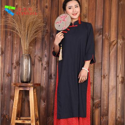 China Breathable Chinese Dress Cheongsam Black And Red Color Custom L-3XL Size for sale