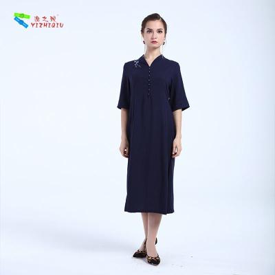 China Dark Blue Qipao Inspired Dress , Elegant Cheongsam Evening Party Gown For Ladies for sale