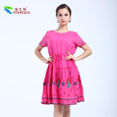 China Comfortable Fashion Pure Color Embroidered Cotton Dress Odm Waist For Mother for sale