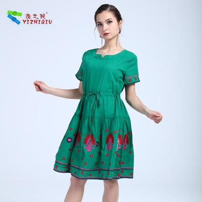 China Korte de Dames Katoenen van de Kokertaille Groene Kleding, Bloemen Katoenen Huiskleding Te koop