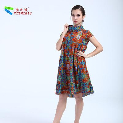 China Elegant Cotton Short Frock Dress Stand Neckline Environmentally Friendly for sale