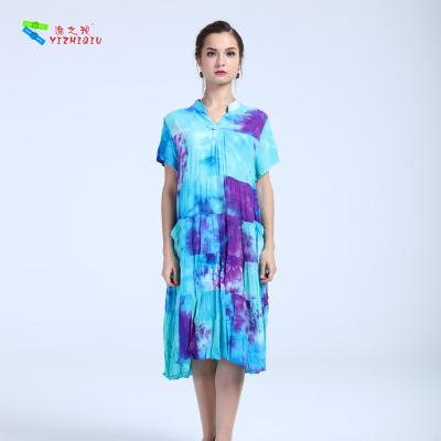 China Cintura natural longa azul dos vestidos ocasionais do algodão para mulheres Eco amigável à venda