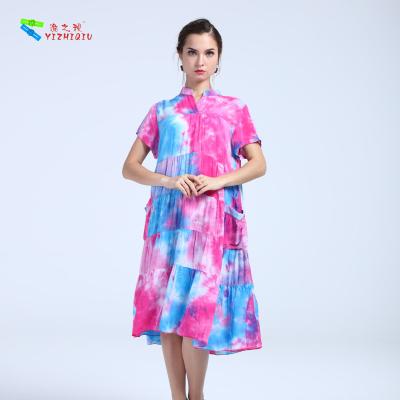 China 100% Cotton Summer Clothing Womens Casual Summer Dresses V Neck Knee - Length for sale