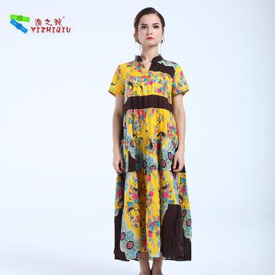 China Chinese Style Oriental V Neck Cotton Dress Modern Fashion Style With Short Sleeve for sale