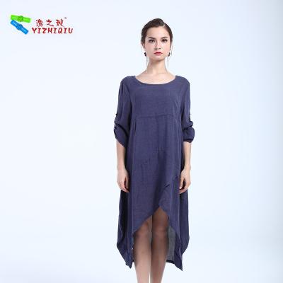 China Vestido largo irregular modificado para requisitos particulares del dobladillo de la ropa del verano del algodón flojamente para las señoras en venta