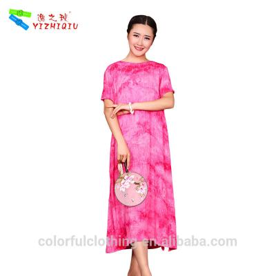 China Plus Size Chinese Summer Clothes , Cotton Linen Dress With Short Sleeve for sale