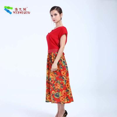 China Vestidos largos coloridos chinos del verano, vestidos largos impresos cintura del algodón del cuello para mujer en venta