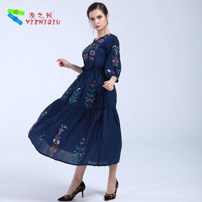 China Vestidos florales bordados del verano de Boho con longitud de la manga del cm del tres cuartos en venta