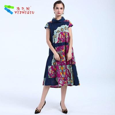 China Ningunos vestidos de flores largos del cuello de la ropa O del verano del algodón de la decoración para las mujeres en venta