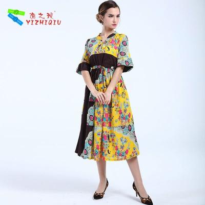 China Vestidos de la impresión floral de las mujeres antis del encogimiento, vestido largo del algodón para el verano en venta