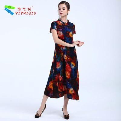 China Long Floral Summer Dresses Vestidos / Long Cotton Dress With Short Sleeves for sale