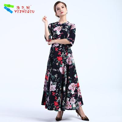 China Comfortable Cotton Long Sleeve Black Maxi Dress With Button / Zippers Decoration for sale