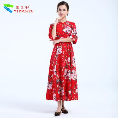 China Empire Waistline Embroidered Chinese Style Dress Linen Vintage Dress for sale