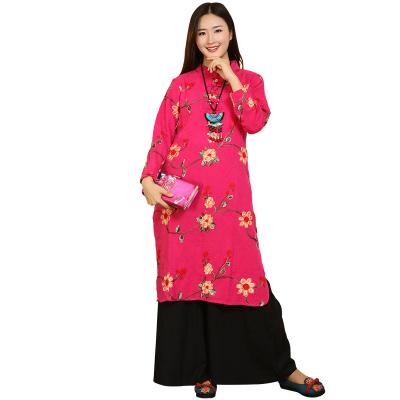 China Color modificado para requisitos particulares vestidos largos impreso floral del invierno de la manga de la ropa del algodón de las señoras en venta