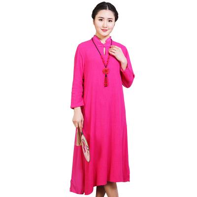 China Pure Color Summer Cotton Cheongsam Dress Ankle Length With A - Line for sale