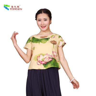 China ODM OEM Lotus Patterns Womens Casual Blouses Short Length With Floral Pattern for sale