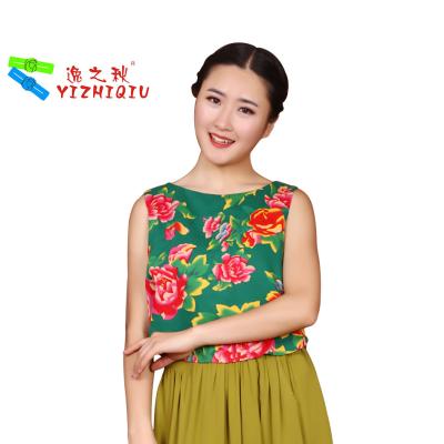 China Women Casual Sleeveless Printed Cotton Blouse for sale