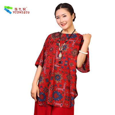 China Regular Length Women'S Chinese Blouses , Red Chinese Embroidered Blouses for sale