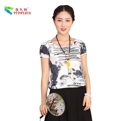 China Chinese Culture Pattern Womens Casual Blouses T Shirt For Summer Beach Garden for sale