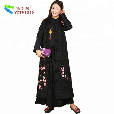 China Black Single Breasted Embroidered Winter Coats Chinese Embroidered Jacket for sale