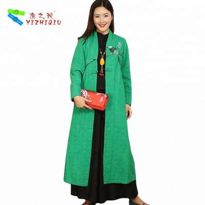 China Quilted Embroidery Vintage Chinese Coat , Cotton Long Winter Coats For Ladies for sale