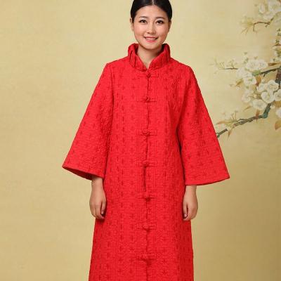 China Rot-100% Baumwolllanger chinesischer Mantel, traditioneller Chinese-Winter-Jacke zu verkaufen