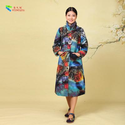 China Winter Chinese Cotton Padded Jacket Ink Painting Pattern For Women Clothing for sale